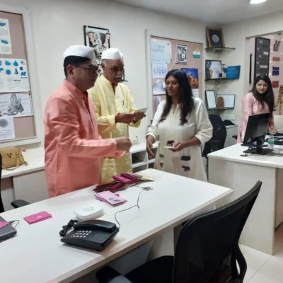 Traditional celebration in high-tech workplace